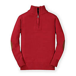 Hope & Henry Boys' Half Zip Pullover Sweater with Elbow Patches (Red, 12-18 Months)