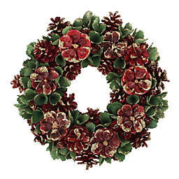 Northlight Red and Green Floral and Pine Cone Wooden Christmas Wreath - 13.5-Inch, Unlit