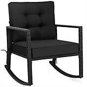 Costway Patio Rattan Rocker Outdoor Glider Rocking Chair Cushion Lawn-Black