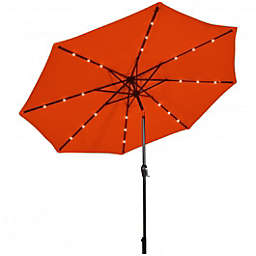 Costway 10' Solar LED Lighted Patio Market Umbrella Shade Tilt Adjustment Crank-Orange