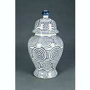AA Importing Blue and White Circles 14" Ginger Jar with Lid