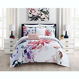 Chic Home Butchart Gardens Reversible Comforter Set Floral Watercolor Design Bedding - Decorative Pillows Shams Included - 5 Piece - King 106x92