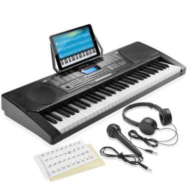 Ashthorpe 61-Key Digital Electronic Keyboard Piano with Full-Size Keys for Beginners, Includes Headphones, Mic and Keynote Stickers. View a larger version of this product image.