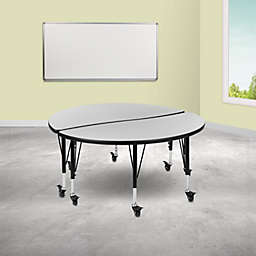 Flash Furniture Emmy 2 Piece Mobile 47.5" Circle Wave Flexible Grey Thermal Laminate Kids Adjustable Activity Table Set