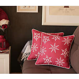 HomeRoots 2-Pack Christmas Snowflakes Throw Pillow Cover in Red - 18
