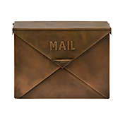 Benzara Spacious Envelope Shaped Wall Mount Iron Mail Box, Copper Finish