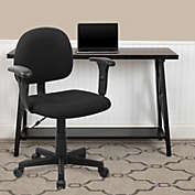 Emma + Oliver Low Back Black Fabric Swivel Task Office Chair with Adjustable Arms
