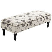 HOMCOM Linen-Touch Upholstered Fabric Ottoman Bench Bed Stool for Bedroom, Entryway, Living Room, Beige with Seashells