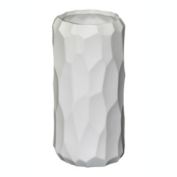 Urban Trends Collection Ceramic Short Wide Cylindrical Vase with Embossed Irregular Pattern Design Body Matte Finish White