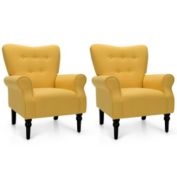 Gymax Set of 2 Modern Accent Chairs w/ Tufted Back & Rubber Wood Legs