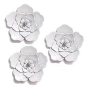 HomeRoots Decor Set of 3 Alluring White Metal Flowers  Wall Art Decor - 321302