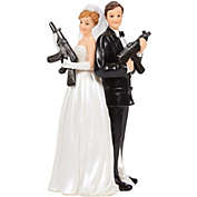 Juvale Wedding Cake Topper - Fun Wedding Couple Figures Decorations Gift (Bride Groom Figurines Holding Rifles)