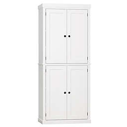HOMCOM Traditional Farmhouse Kitchen Pantry Cupboard with Two Storage Cabinets, and 4 Adjustable Shelves, White