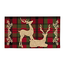Evergreen Tartan Reindeer Indoor Outdoor Natural Coir Doormat 1'4