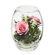 Fiora Flower Long-Lasting Natural Preserved Pink Roses in a Glass Vase