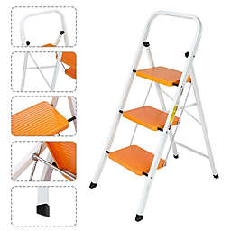 Infinity Merch 3 Step Ladder Heavy Duty Folding Non-slip 330 Lbs White