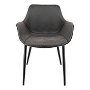 LeisureMod Markley Modern Leather Dining Armchair Kitchen Chairs with Metal Legs… in Charcoal Black