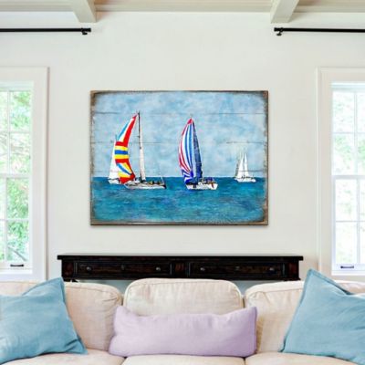 Full moon painting Space painting of original painting Sailing boat on the lake Painting fireplace decor Apartment decor mountain canvas