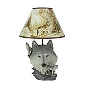 Zeckos Gray Wolf Bust Table Lamp W/ Nature Print Shade
