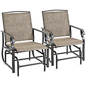 Outsunny 2 Pieces Rocking Chair Set, Outdoor Gliders Pack of 2 with Breathable Mesh Fabric, Steel Frame, Garden Patio, Dark Brown, Khaki