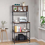 Infinity Merch 5-Tier Kitchen Bakers Rack with 10 S-Shaped Hooks and 3 Cubes in Rustic Brown