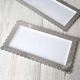 Balsa Circle 4 Pieces Clear with Silver Floral Trim Plastic Serving Trays