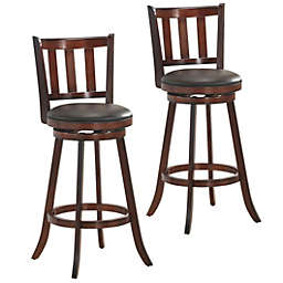 Costway-CA Set of 2 Wood Swivel Counter Height Dining Pub Bar Stools with PVC Cushioned Seat-29"