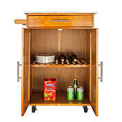 FCH Wood Kitchen Trolley Cart Rolling Kitchen Island Cart with Stainless Steel Top Storage Cabinet Drawer and Towel Rack