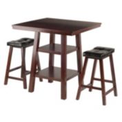 Winsome Orlando 3-Piece Set High Table, 2 Shelves w/ 2 Cushion Seat Stools