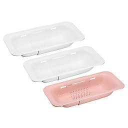 Unique Bargains Collapsible Colander Kitchen Over the Sink Drain Strainer Extendable Basket Set for Fruits Vegetables Pasta White Pink 3 Pieces, Novel Extendable Home Kitchen Essentials for Drain Cooked Pasta and Dry Dishes