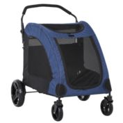 PawHut Pet Stroller Universal Wheel with Storage Basket Ventilated Foldable Oxford Fabric for Medium Size Dogs, Blue