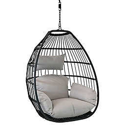Sunnydaze Outdoor Resin Wicker Delaney Hanging Basket Egg Chair Swing with Cushions and Headrest - Gray - 2pc