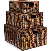 BirdRock Home Set of 3 Seagrass Floor Baskets with Lids