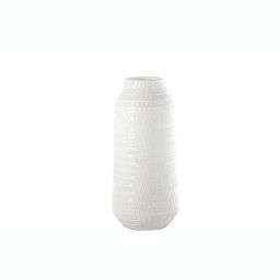 Urban Trends Collection Ceramic Round Vase with Layered Tribal Pattern Design Body LG Gloss Finish White