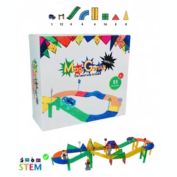 Mag Genius - 55 pieces of The Ultimate Colorful and Transparent Magnetic Speedway Racetracks with Self Driving Battery Powered Race Cars