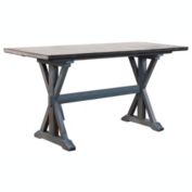 Pilaster Designs Kris Farmhouse Counter Height Trestle Dining Table, Distressed Gray & Washed Blue Wood