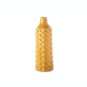 Urban Trends Collection Ceramic Round Bottle Vase with Narrow Mouth and Debossed Clover Pattern Design Body LG Gloss Finish Yellow