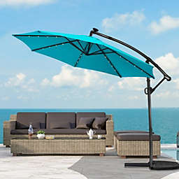 Costway 10FT 360° Rotation Solar Powered LED Patio Offset Umbrella-Turquoise