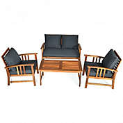 Costway 4 Pcs Wooden Patio Furniture Set Table Sofa Chair Cushioned Garden