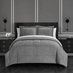 Chic Home Ryland Comforter Set Ribbed Textured Microplush Sherpa Bed In A Bag - Sheet Set Pillow Shams Included - 7-Piece - King 102x90