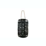 Urban Trends Collection Wood Round Lantern with Removable Top Rope Hanger, Octagon Weave Design Body and Candle Glass Holder XL Painted Finish Black