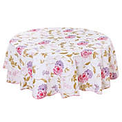 PiccoCasa Farmhouse Decorative Printed Tablecloth Table Cover Table Protector for Kitchen, Seamless Water Vinyl Round Tablecloth 71 Dia for Wedding/Restaurant/Parties Tablecloth Decoration Red and Purple Flower Pattern Floral Printed