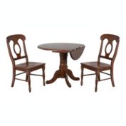 Besthom Andrews 3-Piece Round Wood Top Distressed Chestnut Brown Dining Set With Napoleon Chairs