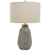 Contemporary Home Living 25.5" Textured Gray Ceramic Table Lamp with White Drum Shade