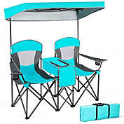 Costway Portable Folding Camping Canopy Chairs with Cup Holder-Turquoise