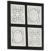 Home Life Boutique Hand-Carved Wall Panel MDF 15.7"x15.7"x0.6" Black and White