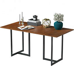 Costway Metal Frame Wood Top Console Dining Table Rectangular Kitchen Table-30