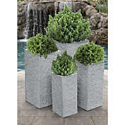 Afd Lion Stone Square Planter Set Of 4 In Gray Finish - Gray Finish