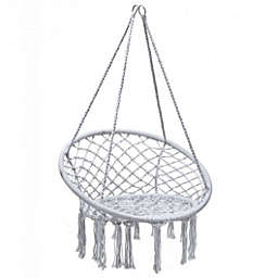 Costway-CA Hanging Macrame Hammock Chair with Handwoven Cotton Backrest-White