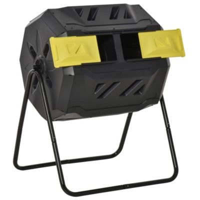 Outsunny Tumbling Compost Bin Outdoor 360? Dual Chamber Rotating Composter 43 Gallon, Yellow